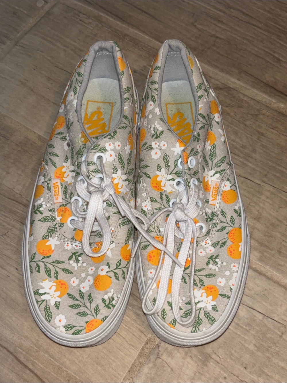 Vans Women's Beige Canvas Sneakers with Orange Floral Print